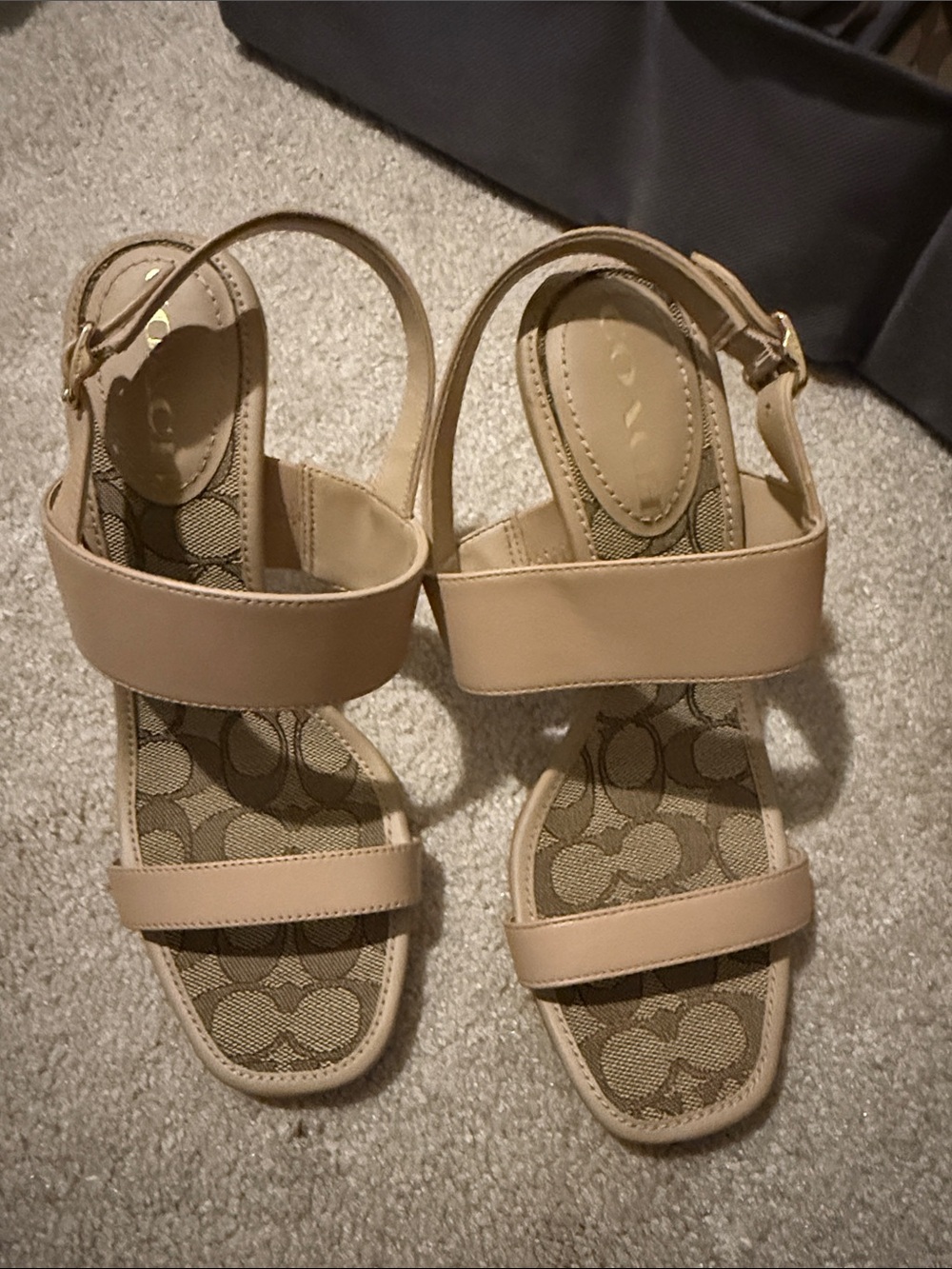 Coach Beige/Tan Signature Insole Two-Strap Sandals